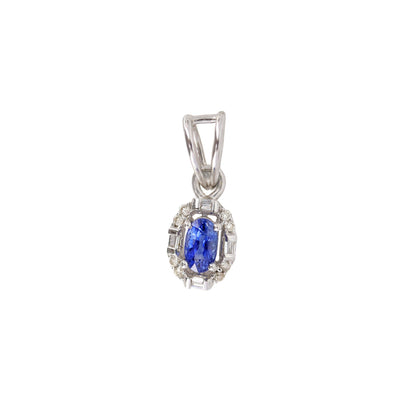 0.31 Oval Blue Sapphire Halo White Pendant 18K Gold
