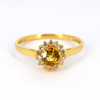 Brilliant Cut Yellow Sapphire Ring 14K Gold