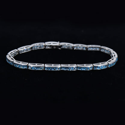 Swiss Blue Topaz Genuine Gemstones 925 Sterling Bracelet Silver