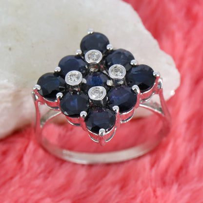 Statement Blue Sapphire Ring Silver