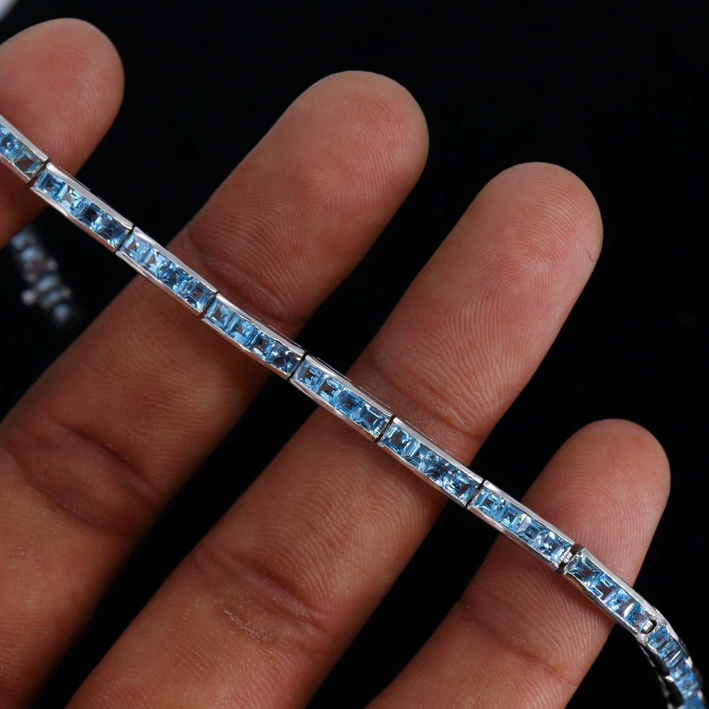 Swiss Blue Topaz Genuine Gemstones 925 Sterling Bracelet Silver