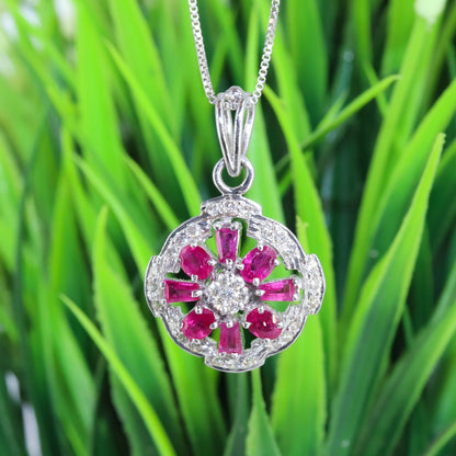 Handmade White Ruby Flower Pendant 18K Gold
