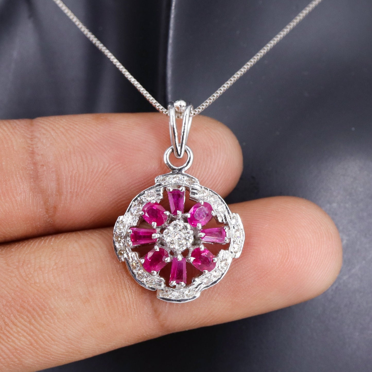 Handmade White Ruby Flower Pendant 18K Gold