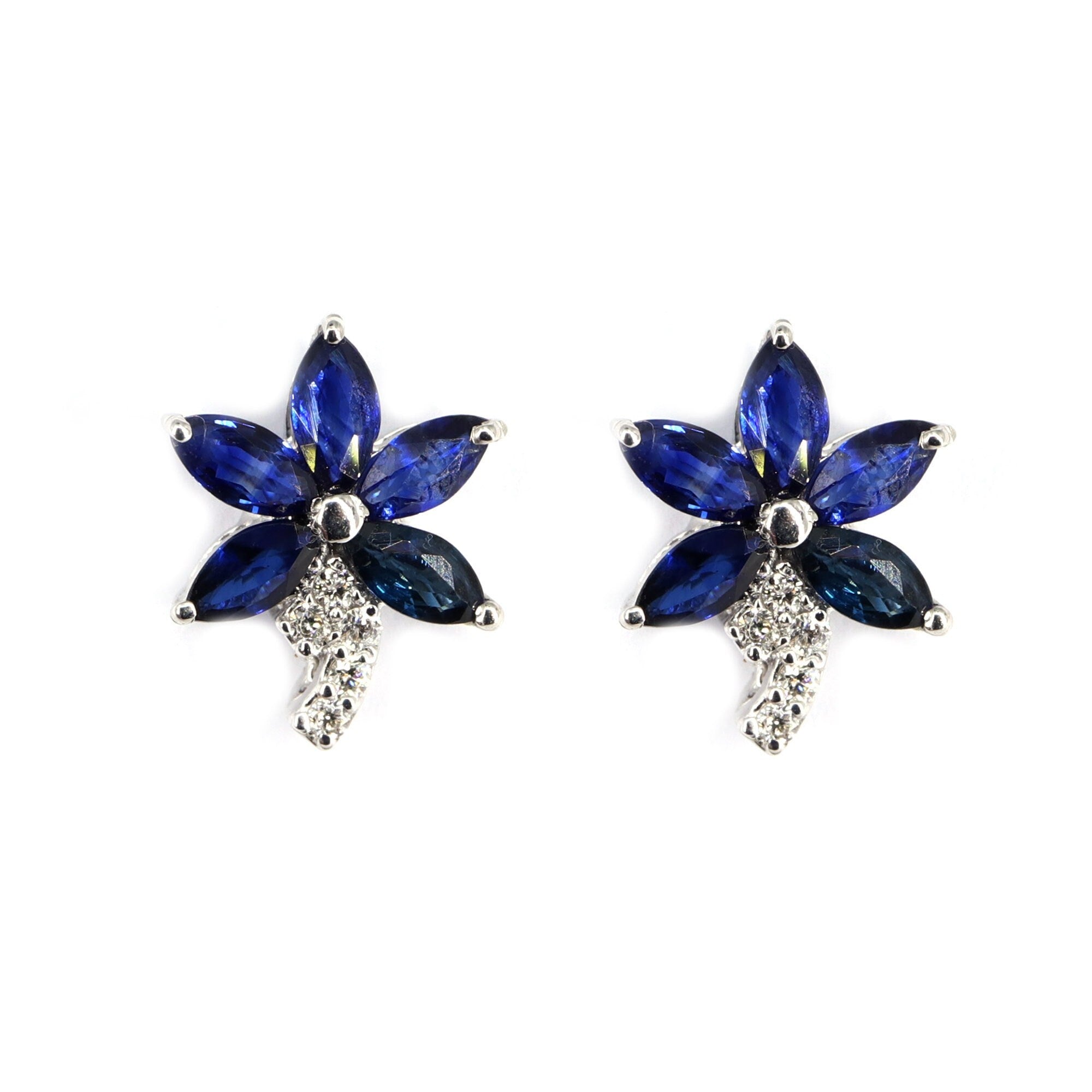 Flower Design Ruby/Blue Sapphire Earring 14K Gold