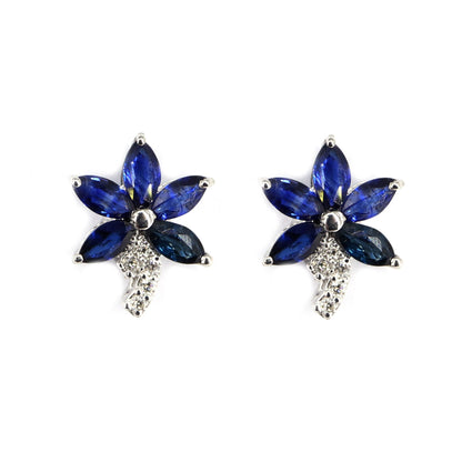 Flower Design Ruby/Blue Sapphire Earring 14K Gold