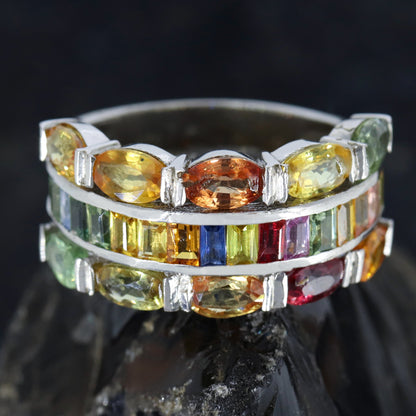 Rainbow Multi Sapphire Ring Silver