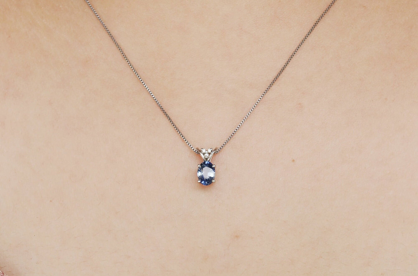 Oval Cut Blue Sapphire Pendant 14K Gold