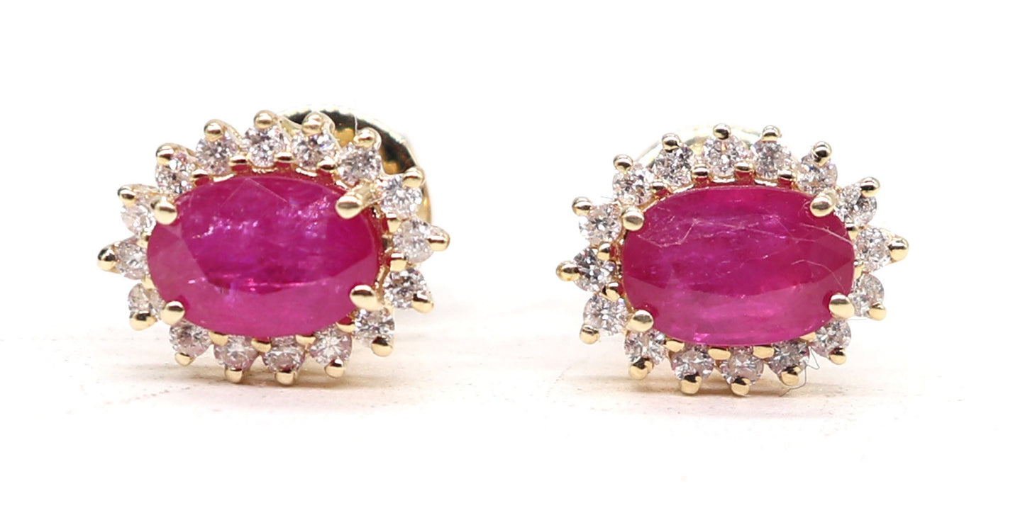 Yellow Ruby Halo Cluster Stud Earring 14K Gold
