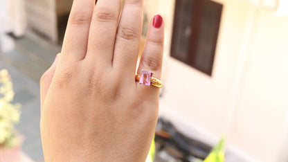 Baby Pink Tourmaline Wedding Band Classic Cocktail Ring 18K Gold