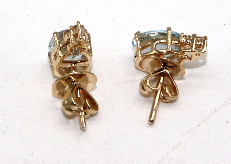 Yellow Studs Aquamarine Prong Setting Fine Earring 14K Gold