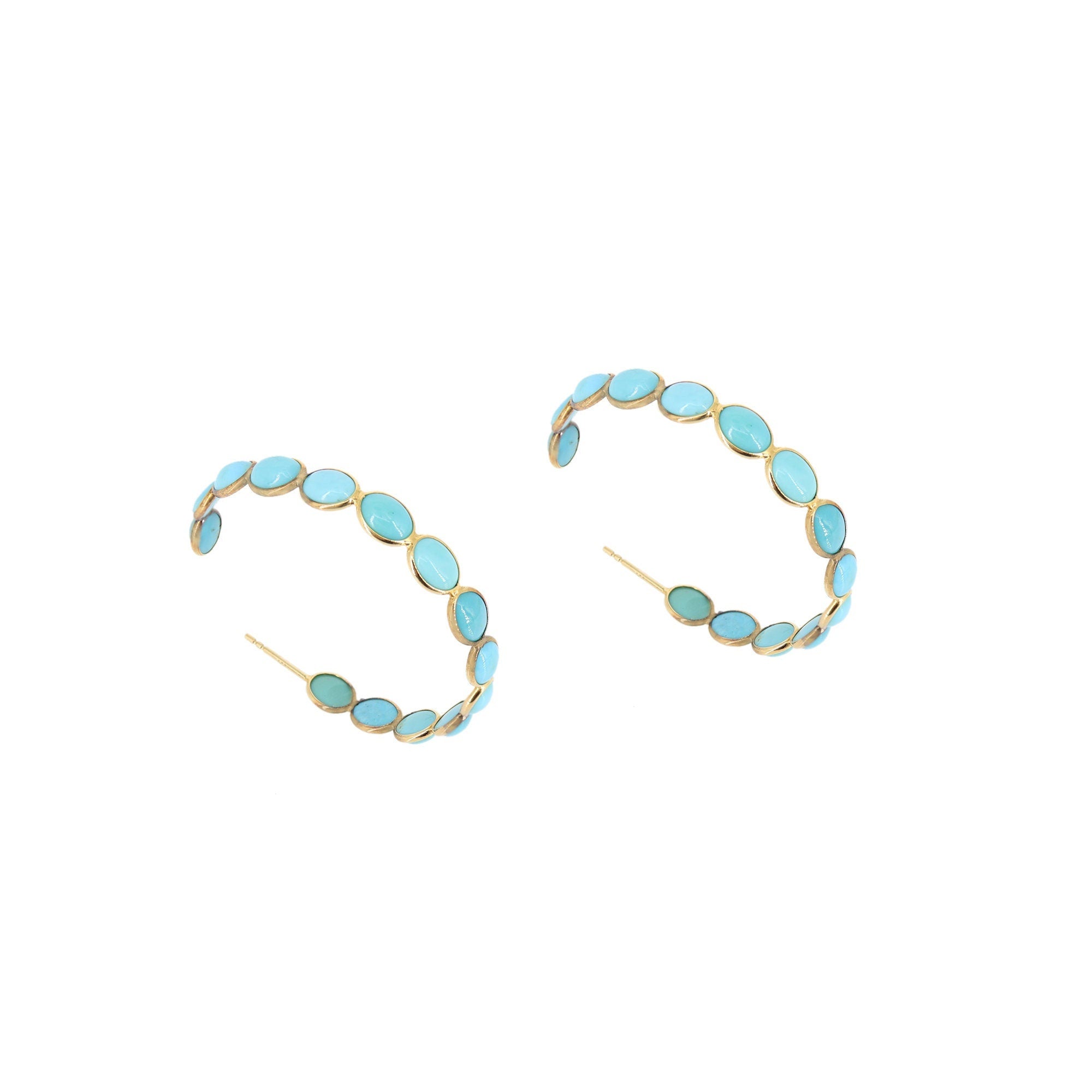 Large 18Kt Hoops Turquoise Hoop Earring Gold