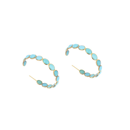 Large 18Kt Hoops Turquoise Hoop Earring Gold