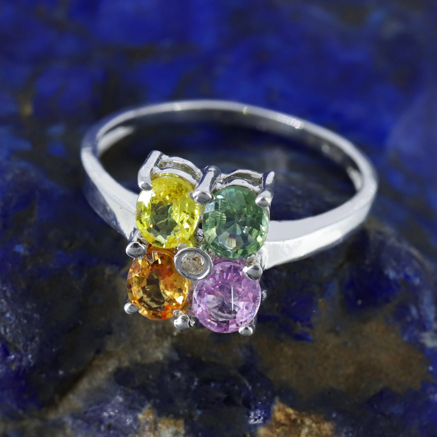 Oval Cut Multi Sapphire & Ring Silver