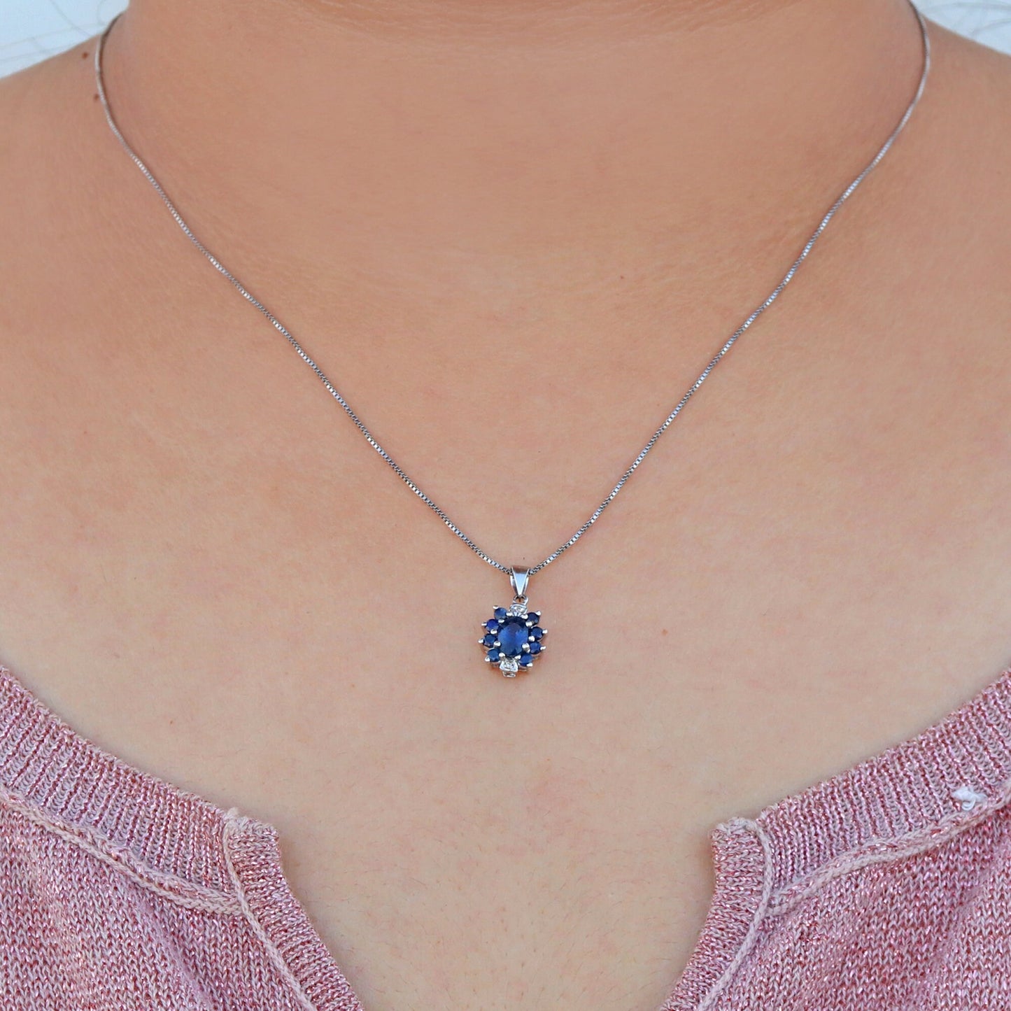 Dainty Sapphire Necklace 14K Gold