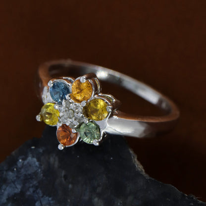 Round Cut Multi Sapphire & Ring Silver