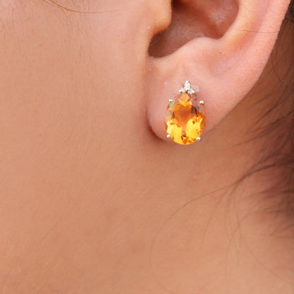 Citrine Stud Earring 14K Gold