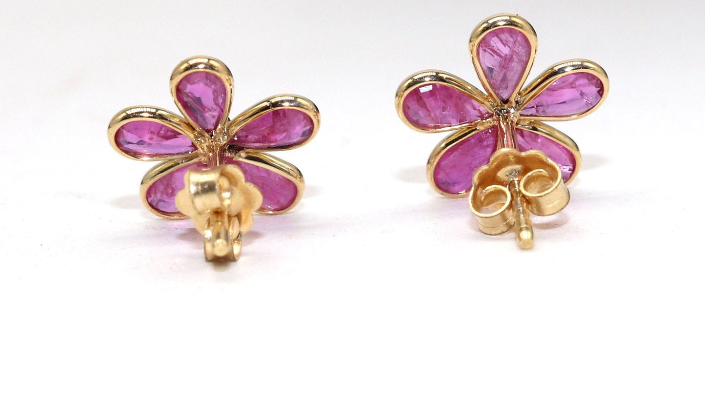 Yellow Floral Handmade Ruby Hanging Earring 18K Gold