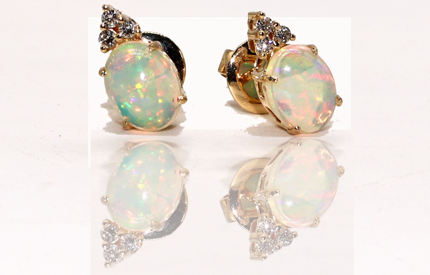 Handmade Opal Anddiamond Earring 14K Gold