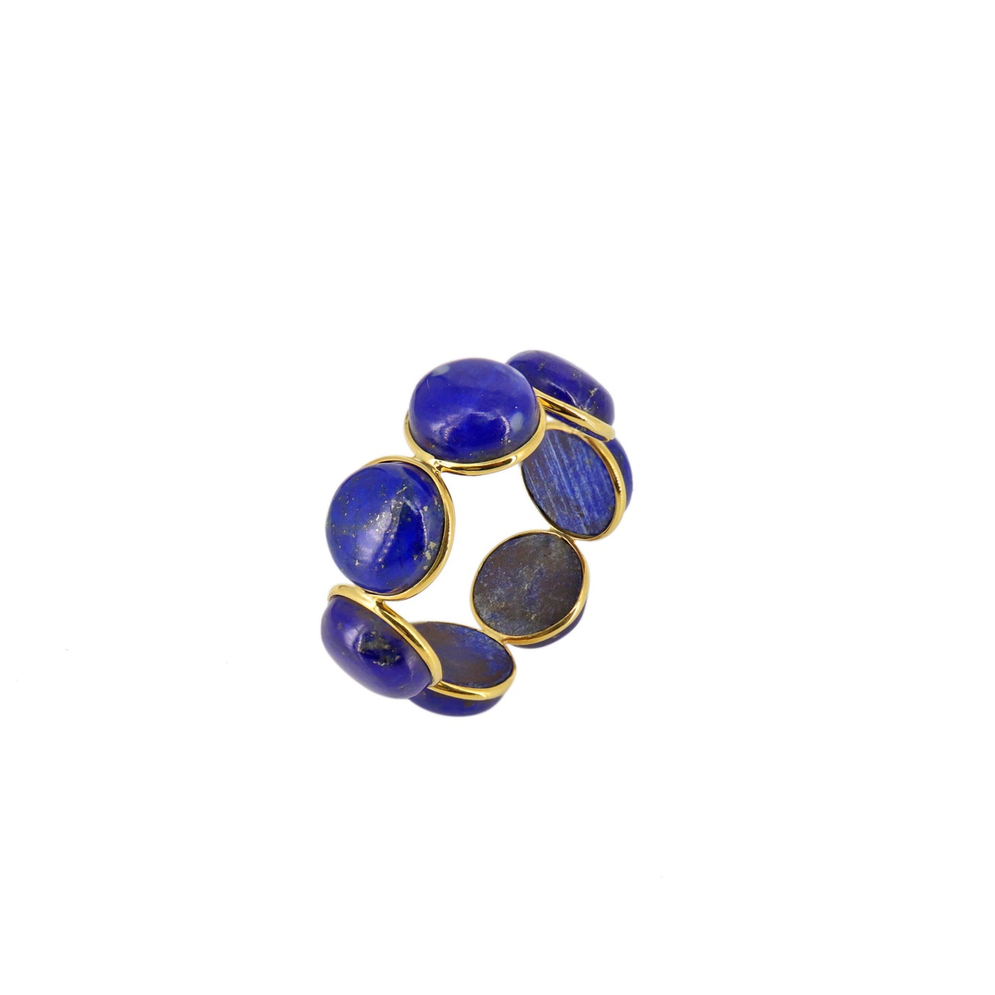 Genuine Lapis Lazuli Gemstone Eternity Band Ring 18K Gold