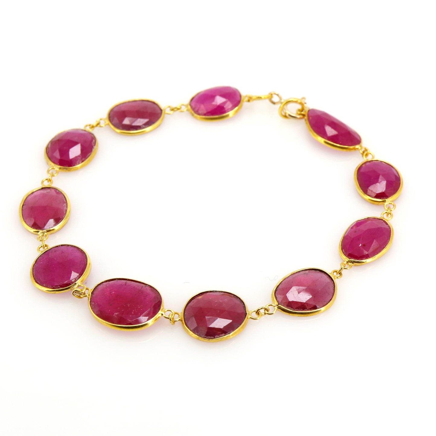 Yellow Hot Pink Ruby Bezel Connector Bracelet 14K Gold