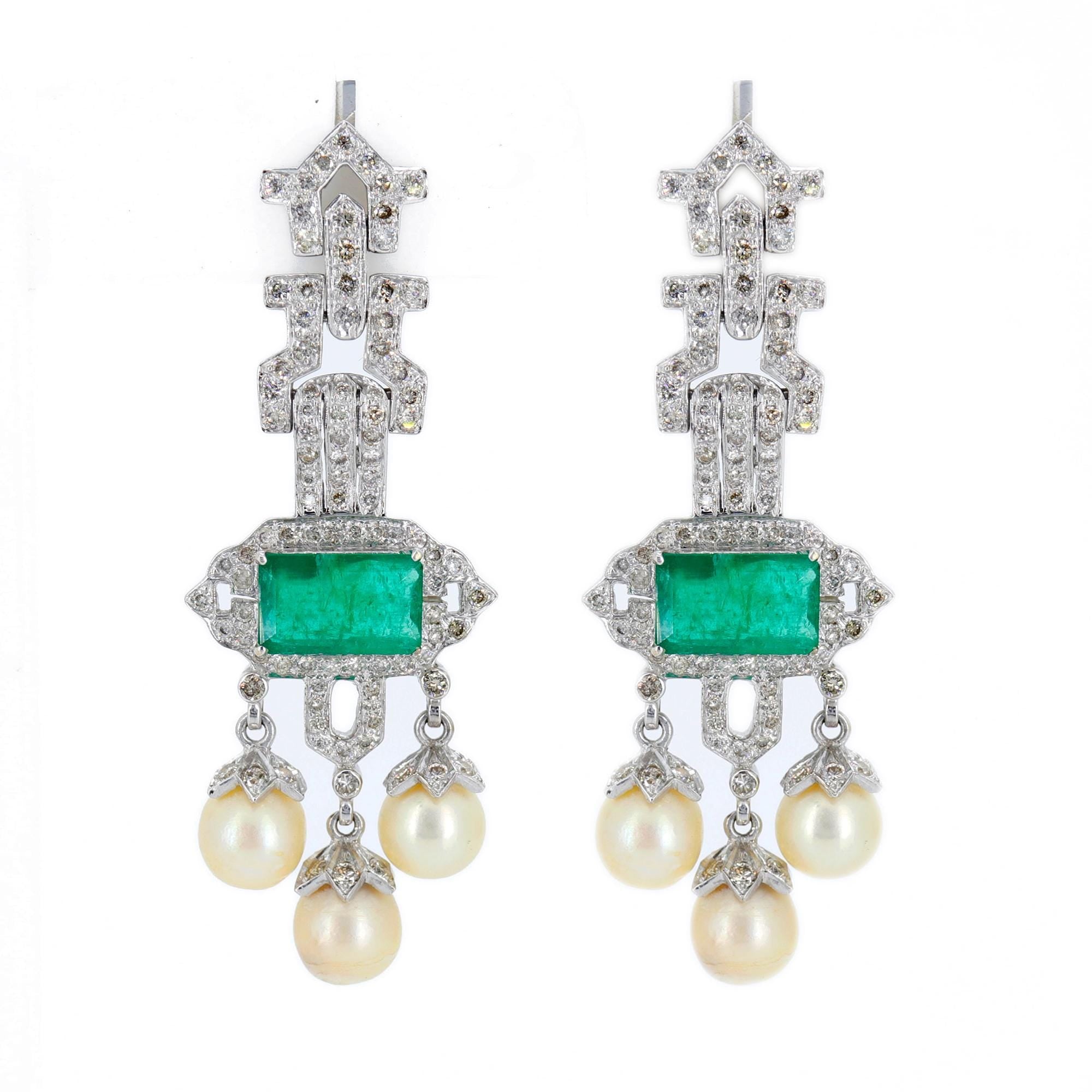 White Emerald Pearl Earring 18K Gold