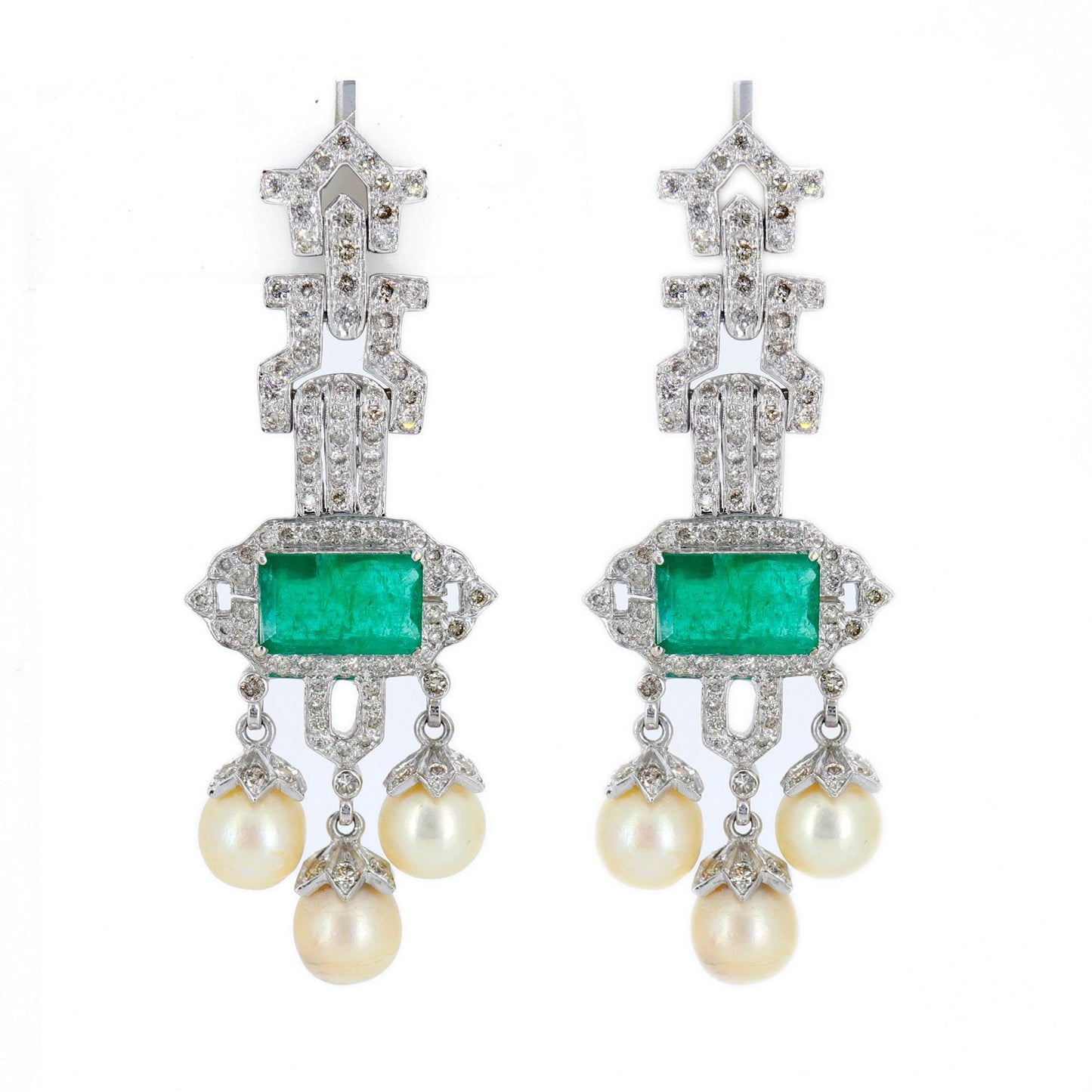 White Emerald Pearl Earring 18K Gold