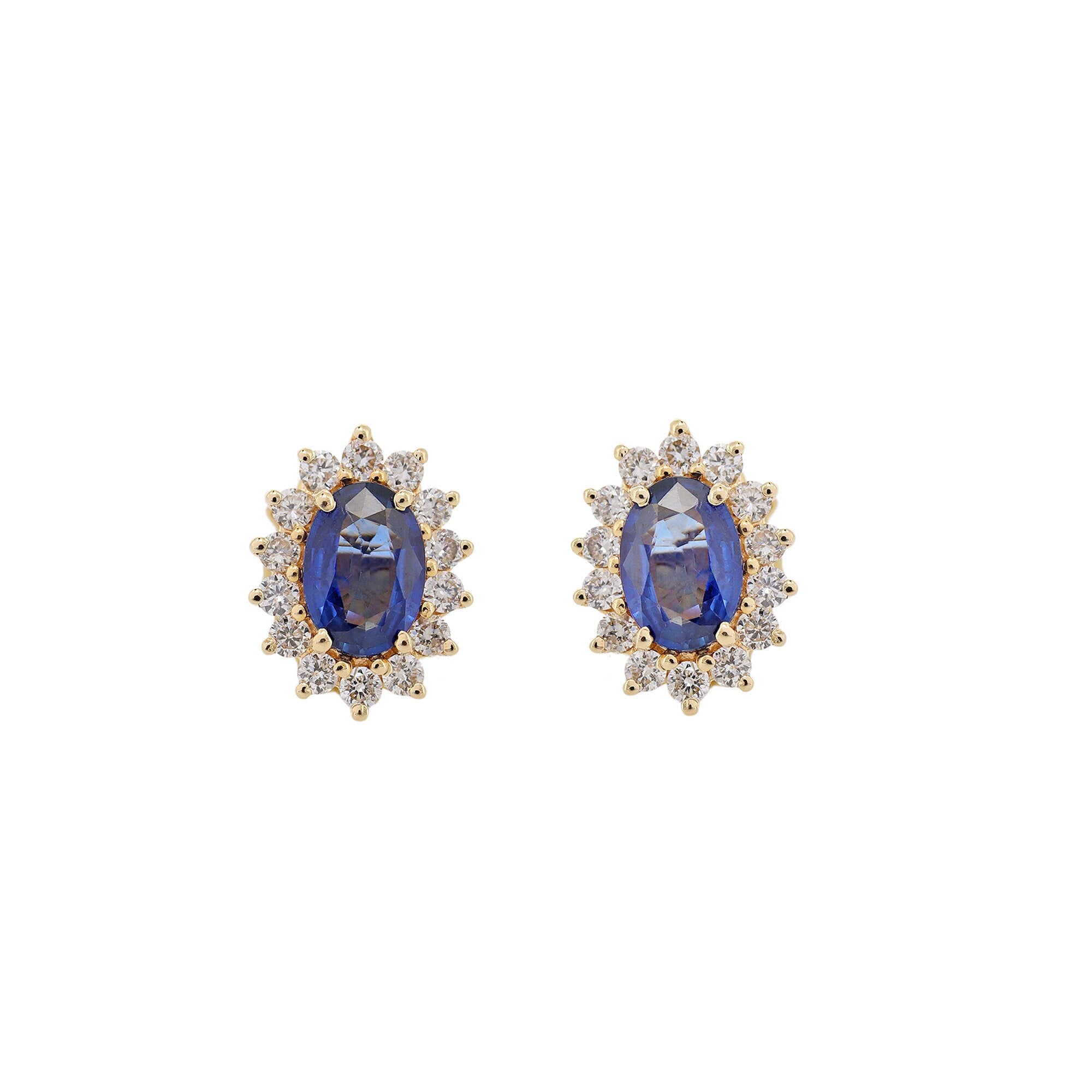 Yellow Blue Sapphire Studs Earring 14K Gold