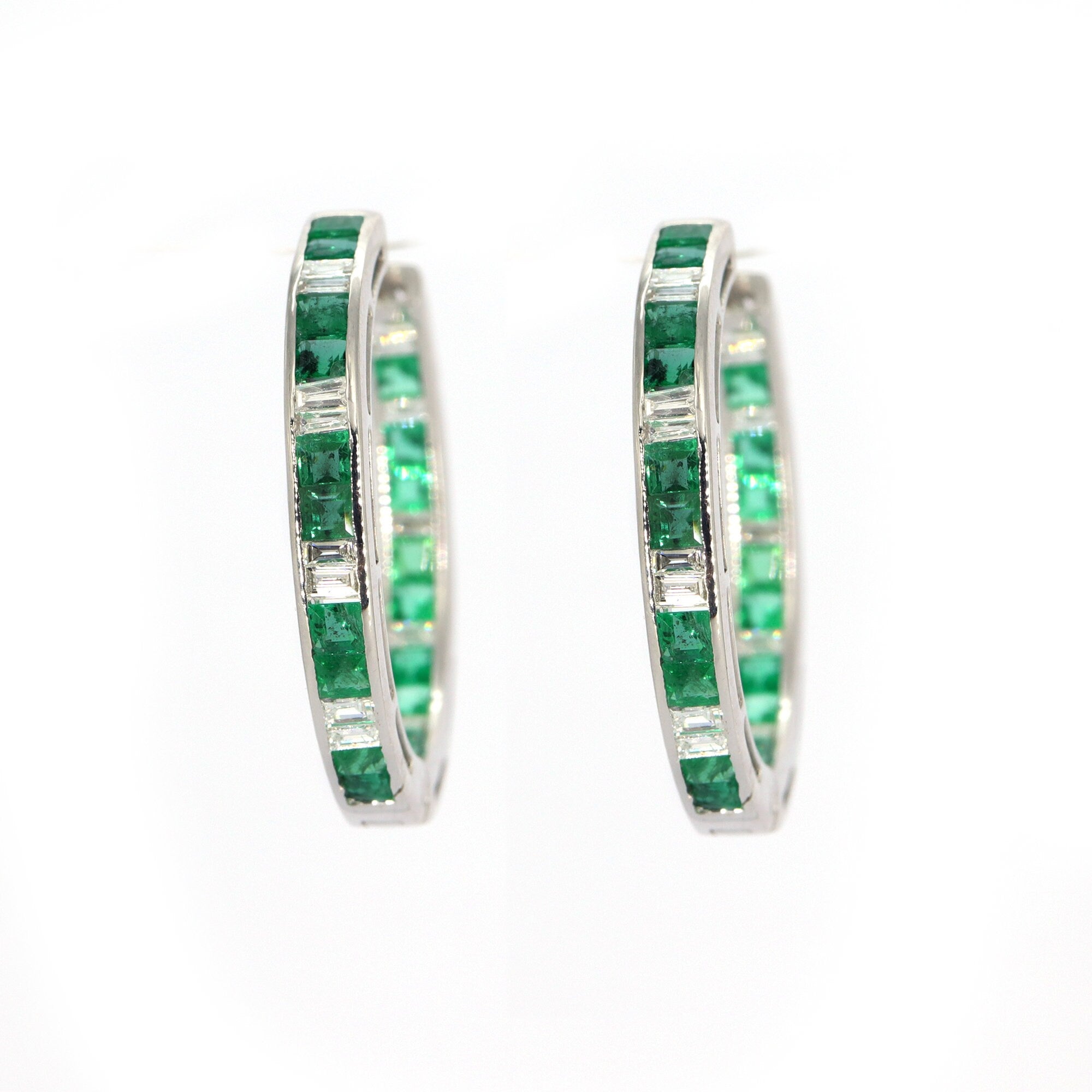 Green Emerald Hoop Earring 18K Gold