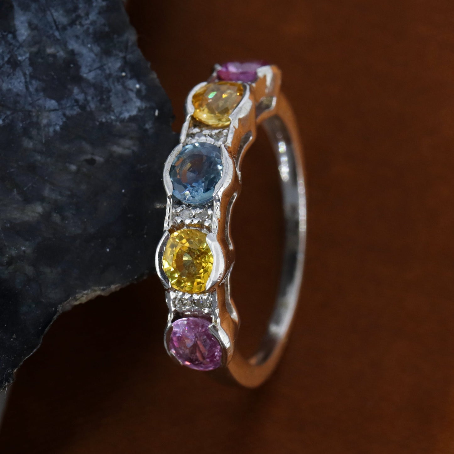 Round Sapphire Gemstone Ring Silver