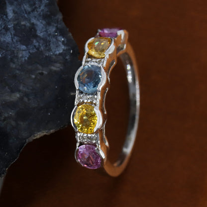 Round Sapphire Gemstone Ring Silver