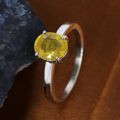 Oval Cut Yellow Sapphire Ring Silver