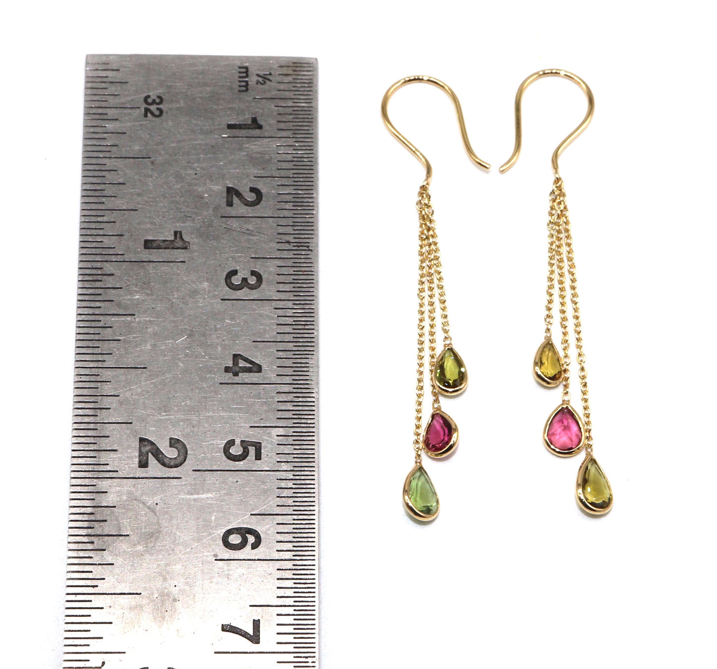Yellow Handmade Multi Tourmaline Hanging Earring 18K Gold