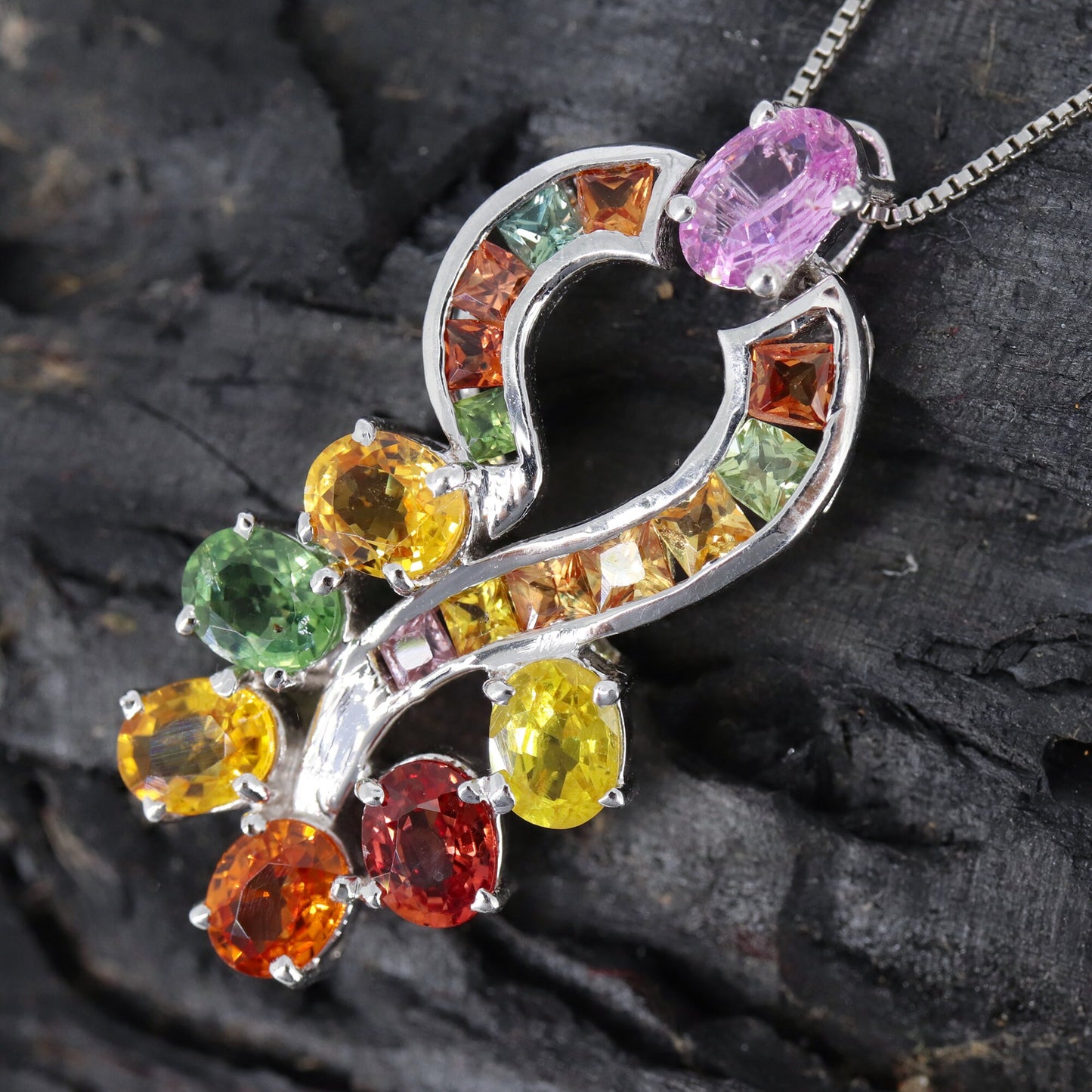 Multi Sapphire 925 Sterling Pendant Gold