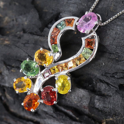 Multi Sapphire 925 Sterling Pendant Gold