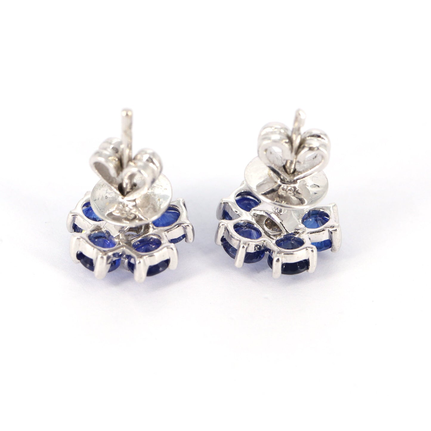 11Mm White Studded Blue Sapphire Earring 14K Gold