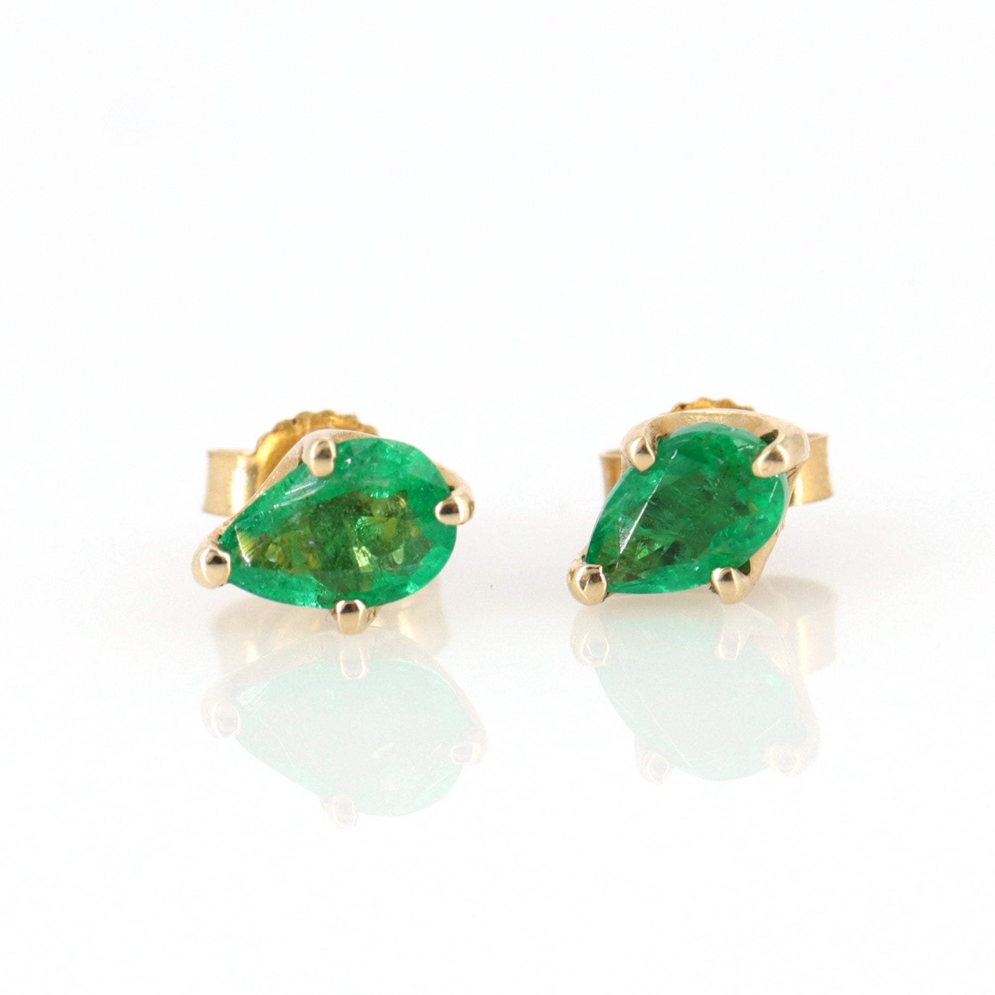 7Mm Emerald Stud Earring 14K Gold