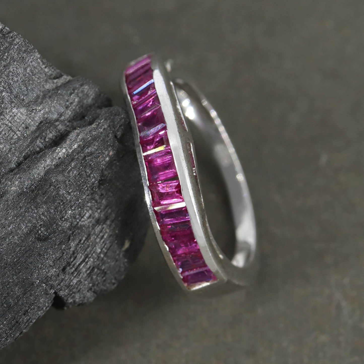 Baguette Cut Gemstone Ruby Ring Silver