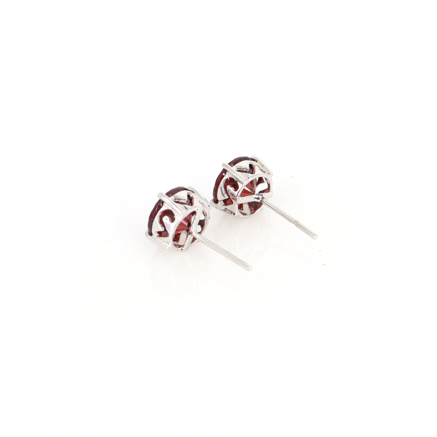 Red Garnet Round Studs 18Kt White Prong Setting Genuine Garnet Gemstone Studs January Studs Gold