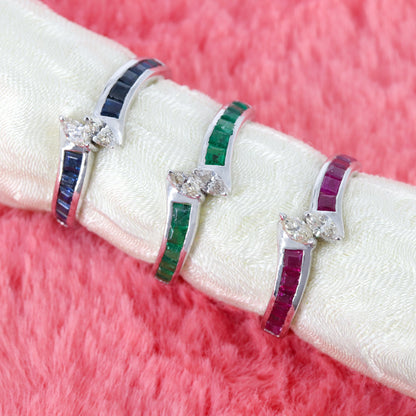 Marquise Cut Emerald Ruby Sapphire Ring Silver