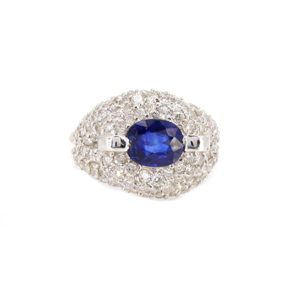 Stunning Blue Deep Sapphire White Ring 18K Gold