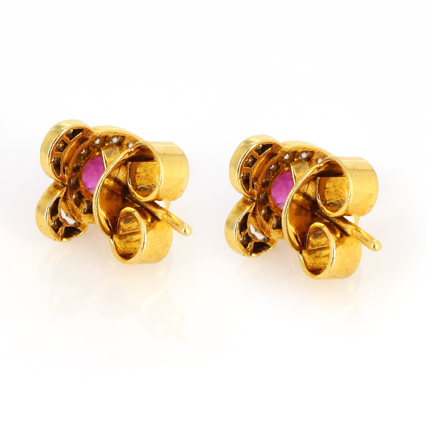 Heart Shape Studs/ Ruby Oval 1.20 Stud Earring 18K Gold
