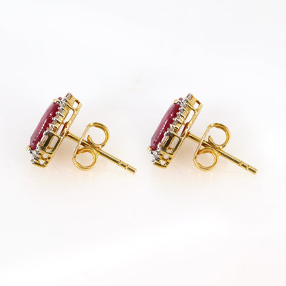 Beautiful Dark Tone Red Ruby Gemstone Studs Yellow Earring 18K Gold