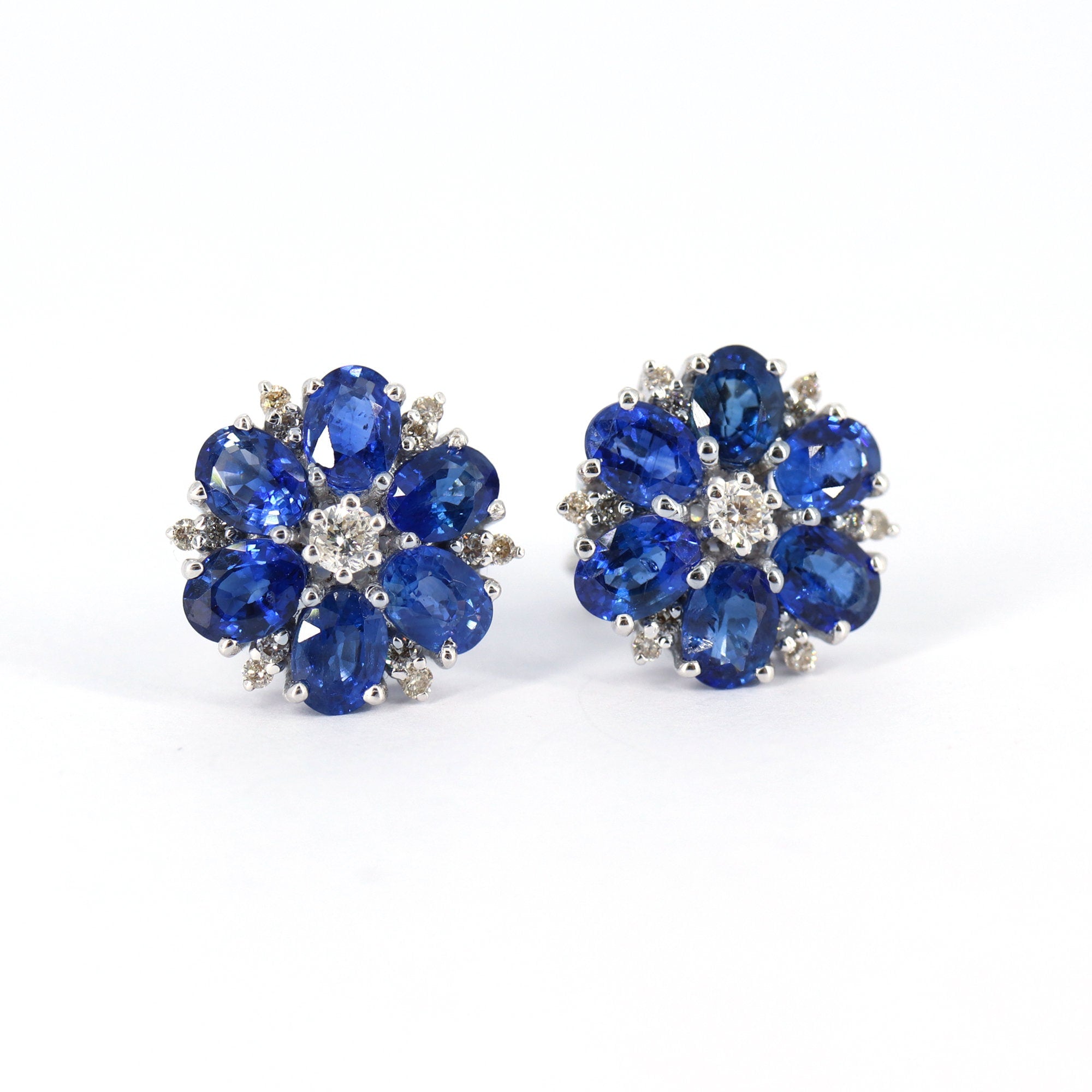 White Studded Blue Sapphire Earring 18K Gold
