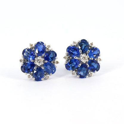 White Studded Blue Sapphire Earring 18K Gold