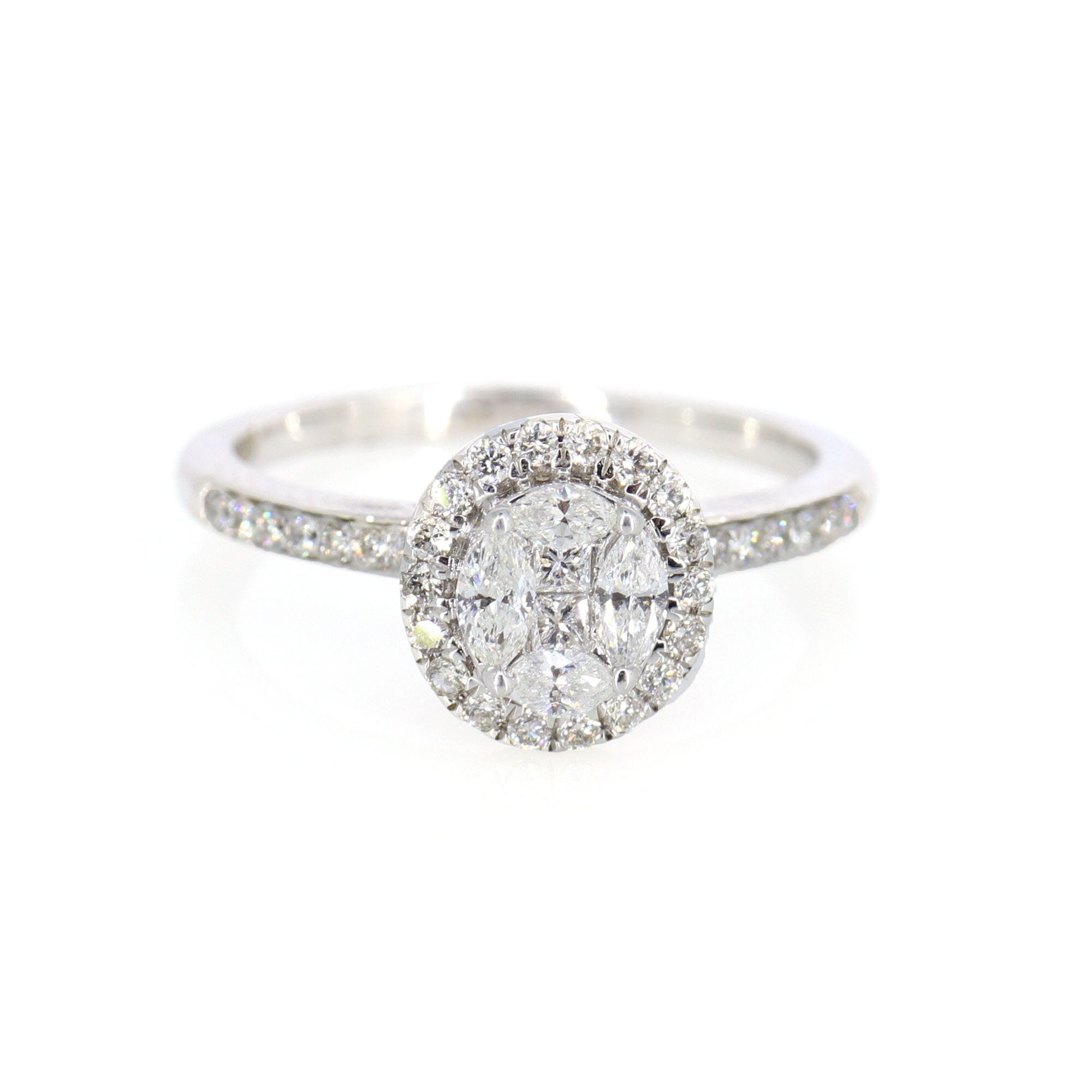 White Illusion Head Halo Engagement Ring 18K Gold