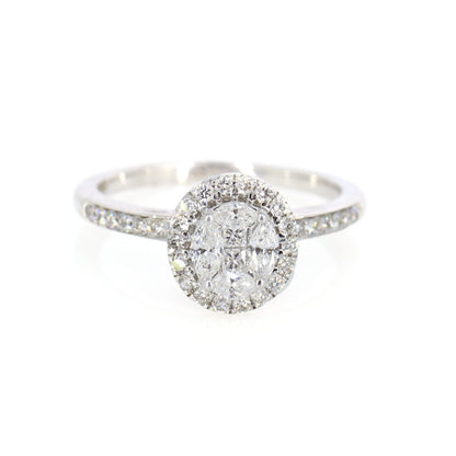 White Illusion Head Halo Engagement Ring 18K Gold