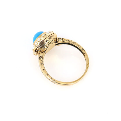 Vintage 9K Pearl & Blue Stone Turquoise Cocktail Ring Gold