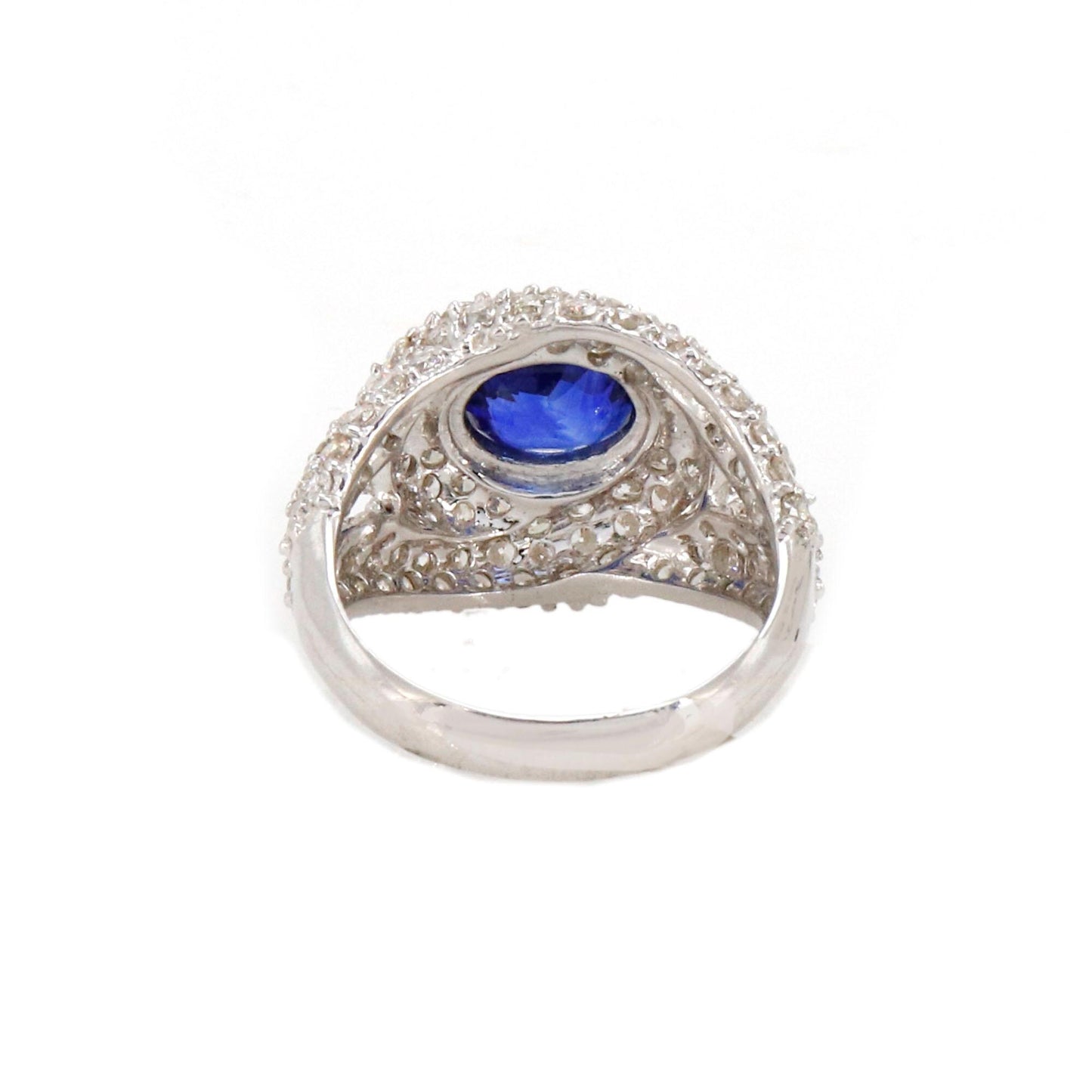 Stunning Blue Deep Sapphire White Ring 18K Gold