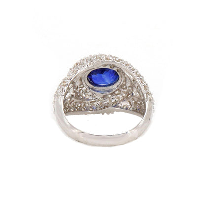 Stunning Blue Deep Sapphire White Ring 18K Gold