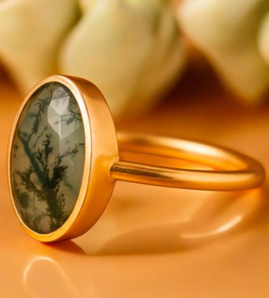 Moss Agate Engagement Ring 14K Gold
